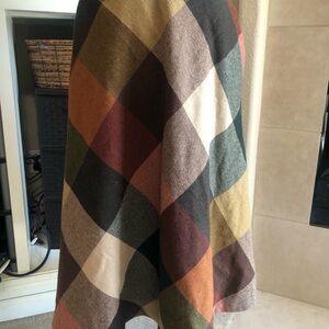 Vintage 70s Wool, plaid Brown and Orange 
Midi A-Line Skirt Asymmetrical Casual.